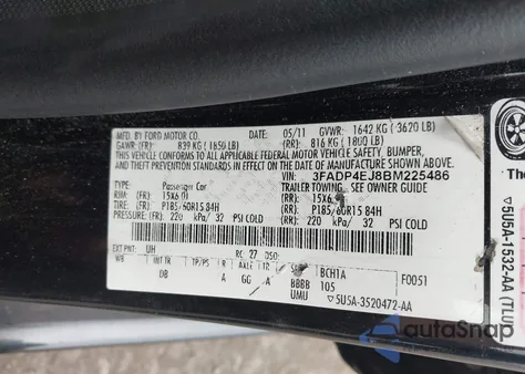 2011 Ford Fiesta Se z USA, uszkodzony, nr VIN 3FADP4EJ8BM225486